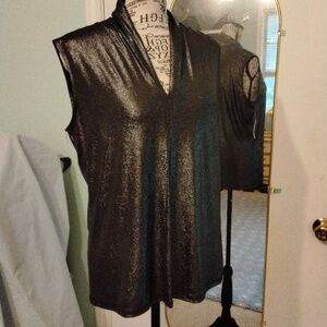 Women's NWT Nine West Black sparkling sleeveless V neck top Sz M